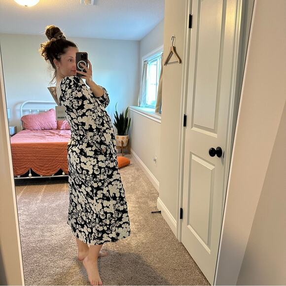 NWT Everlane Black White Linen Floral Long Sleeve Maxi Dress 6 - Picture 2 of 14